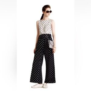 Antropologie White Two Polka Dot Wide-Leg Jumpsuit - Navy & White, 2